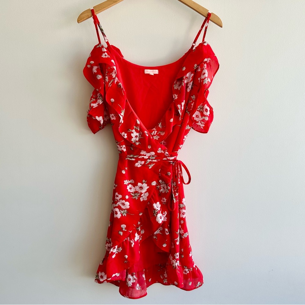 Red Floral Wrap Dress